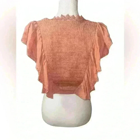 House of Harlow 1960 Juniper Top in Rose Women's Size S Ruffle Pink Lace - Picture 4 of 5
